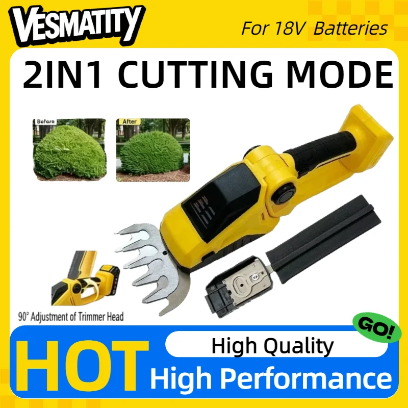 2‑in‑1 Handheld Cordless Hedge Trimmer Grass Shears Multifunctional Garden Pruning Tool Compatible with 18V Battery