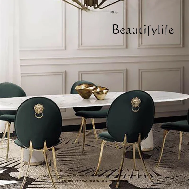 XX Italian Light Luxury Creative Designer Pure Copper Art Dining Chair Villa Hotel Living Room Reception Chair