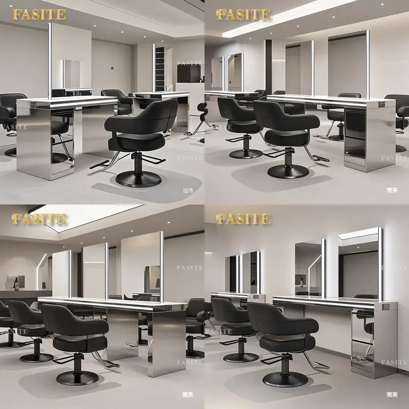 For Barber Shop Hair Double Sided Four Sided Mirror Table Fashion Hair Cut Perm Dyeing Station Furniture