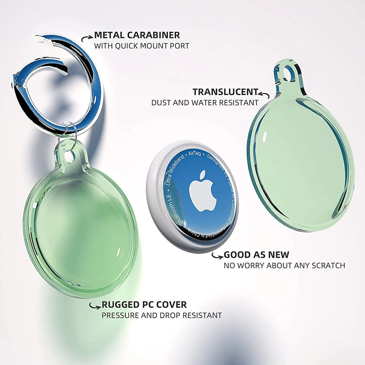 Clear TPU Airtag Case for Apple Airtag Protective Case with Spring Buckle,Anti-Lost/Waterproof TPU Clear Colorful Case