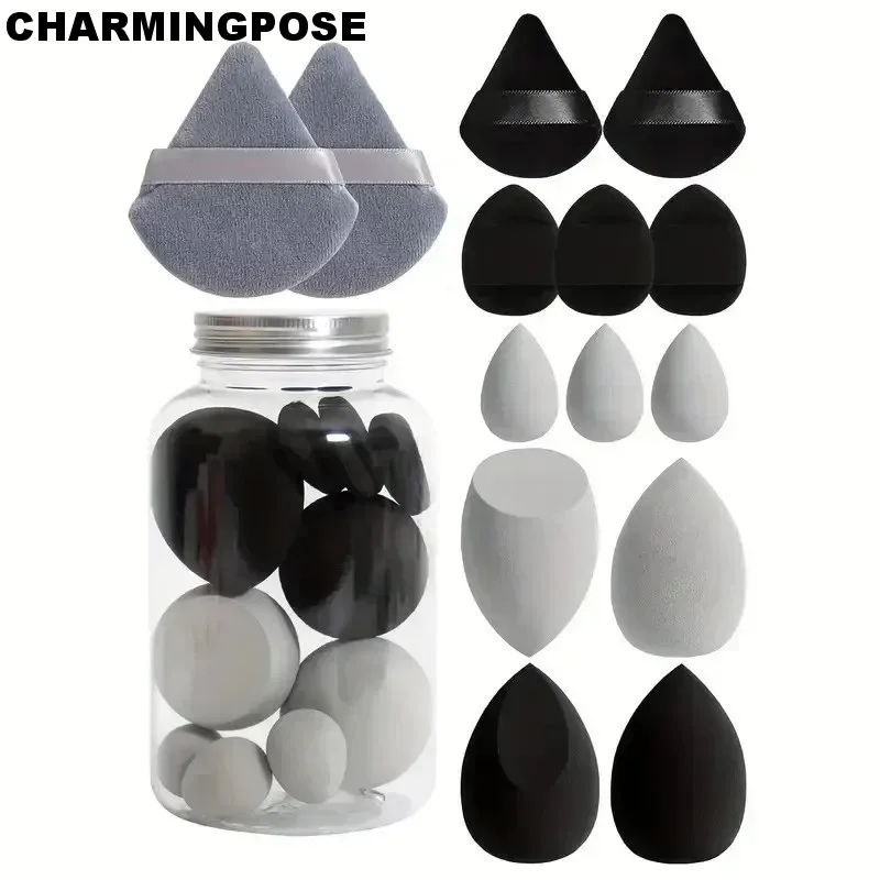Juego de 14 esponjas de maquillaje profesionales, licuadora de belleza húmeda/seca reutilizable y kit de esponjas en polvo para base sin costuras, corrector, colorete en crema