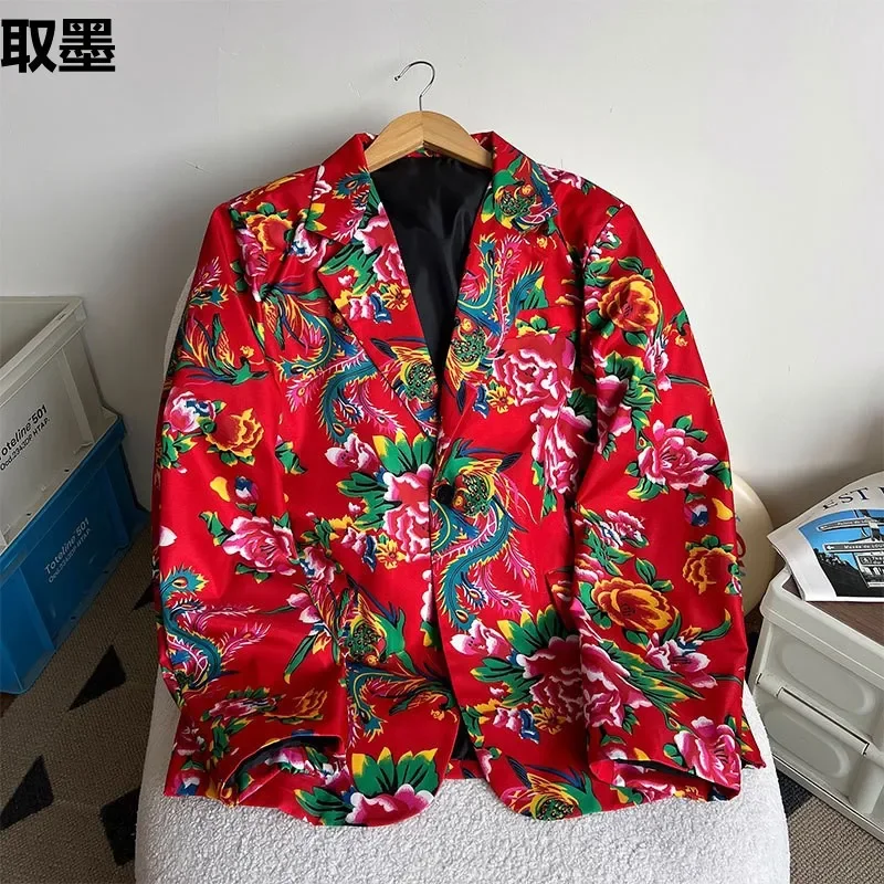 Festive Northeast Large Flower Small Suit Jacket Men Spring Plus Size Trendy Fat People Loose-Fit Casual Western-Style Clothes