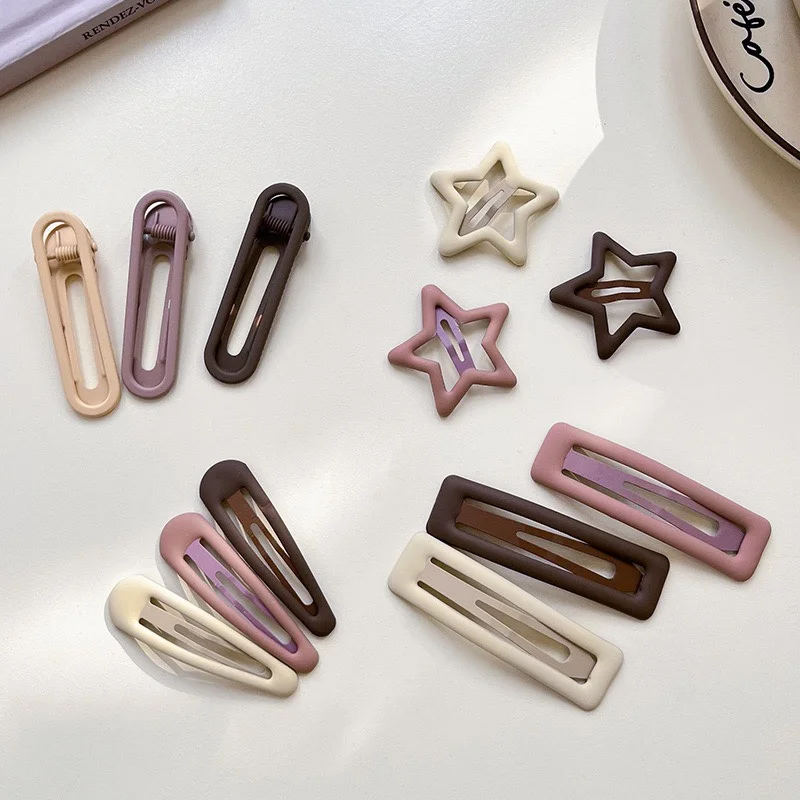 3pcs Korean Frosted Hairpins for Girls Star Oval Triangle Square Heart Hair Clips for Kids Snap Hair Clips Hairpins Click Clack