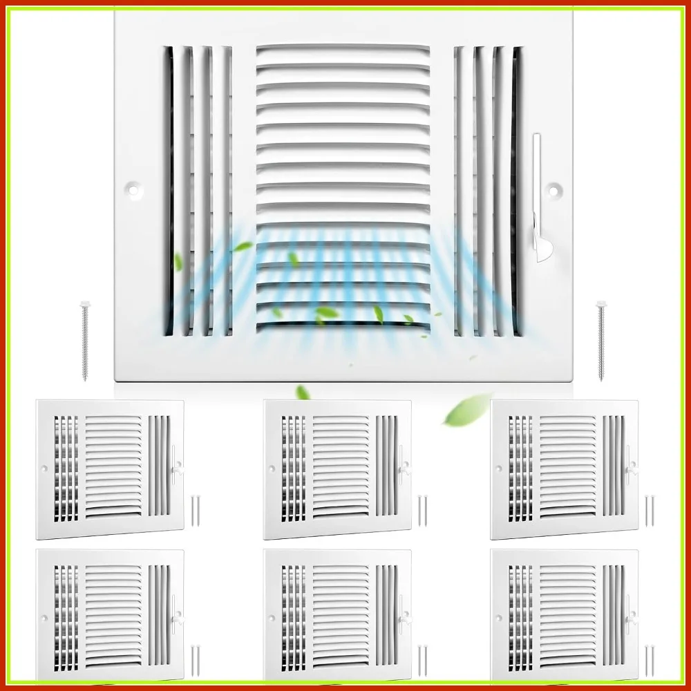 

6 Pack 8x10 Ceiling Vent Covers, White Steel Air Register, 3-Way Adjustable for HVAC