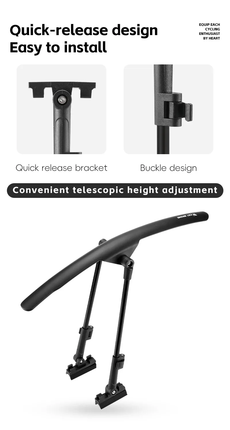 WEST BIKING Schnellspann-Fahrradkotflügel 3,8 cm breit, Doppelstangen-Schutzblech-Set für Rennrad, Gravelbike, Fahrradzubehör für Regenfahrten – Detail 5