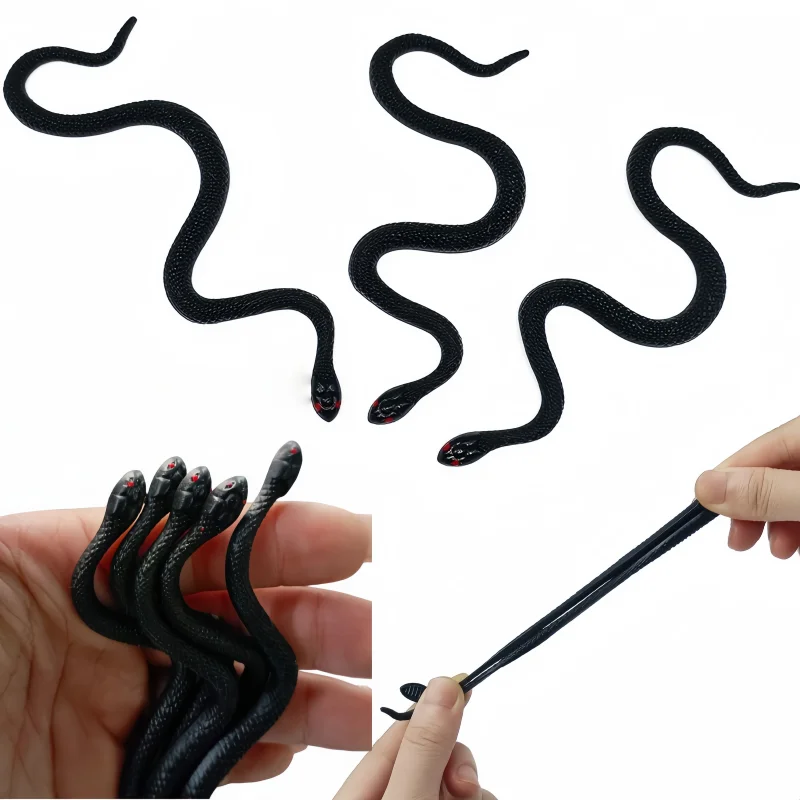 5-20Pcs Black Simulation Scare Soft Glue Snake for Halloween Ghost Day April Fools Day Horror Party Gift Decoration