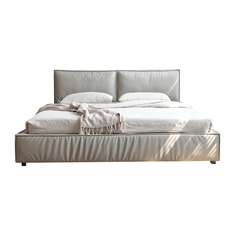 

Minimalist, leather art bed, light luxury, down, flat feet, floor, Italian style, soft bag
