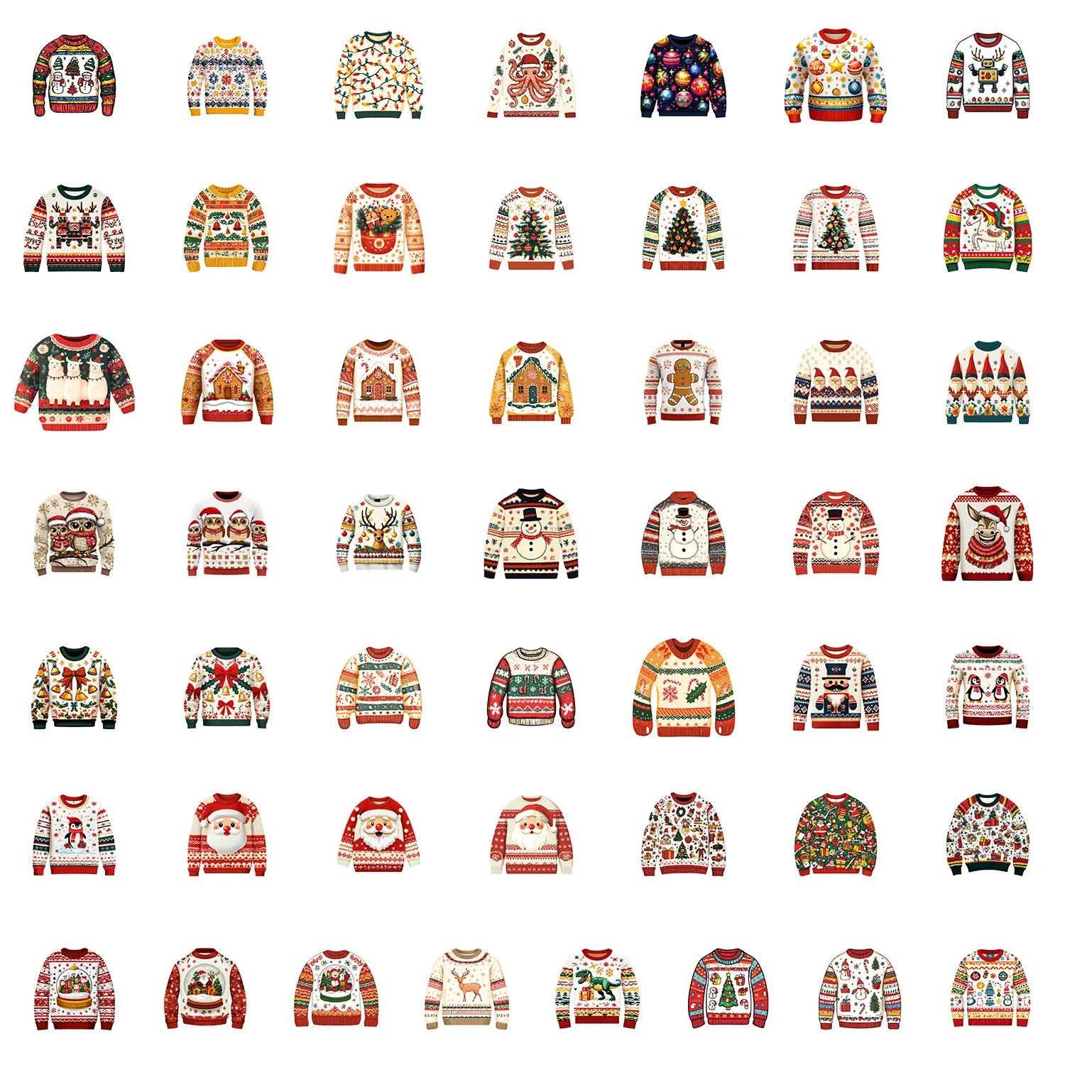 50/100 Pcs Cute Christmas Sweater Pattern Doodle Stickers for Wardrobe Storage Box Fridge Stationery Box Helmet Car Cup Decals