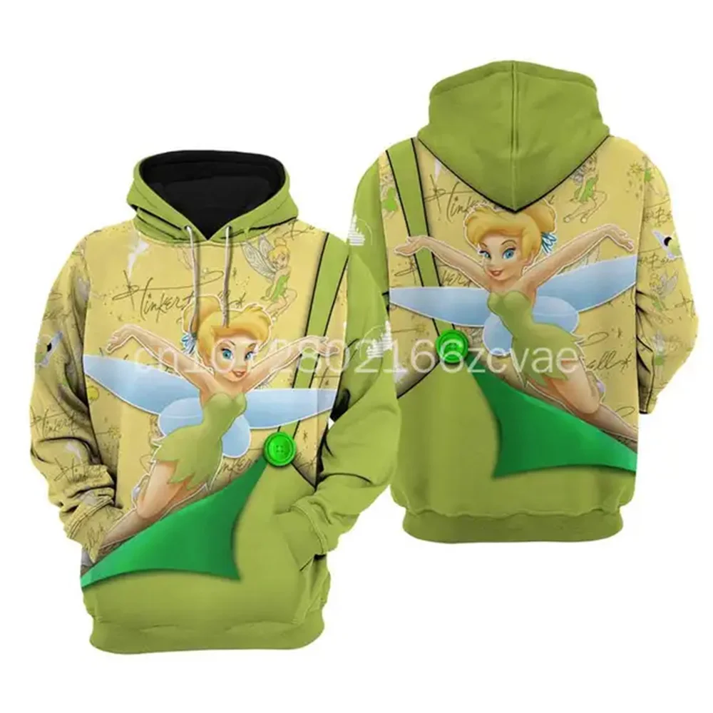 

2024 Disney Tinker Bell Punk Words Pattern Hoodie Men Women's Tinker Bell Florals Hoodie 3D Zip Hoodie Fashion Ladies Sweatshirt