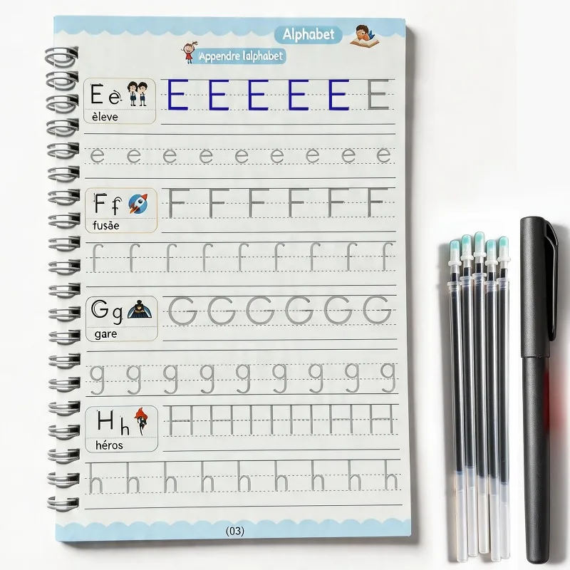 1 Cuaderno de Práctica con Juego de Caligrafía con Ranuras, Cuaderno de Actividades para Escribir en Francés, Libro de Práctica de Letras Francesas