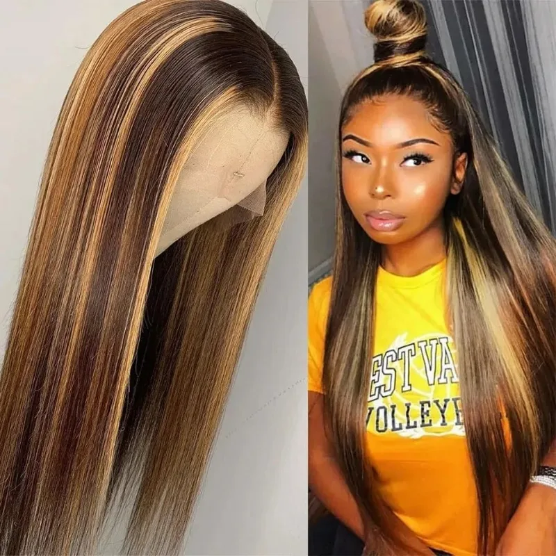 

32 Inch 4/27 Highlight Human Hair Ombre 180% Bone Straight 13x4 Lace Frontal Wig Brazilian Remy 13X6 Lace Front Wigs For Women