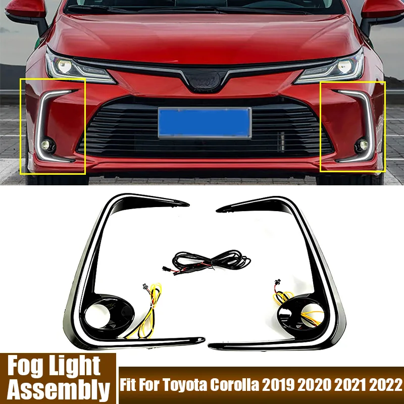 2Pcs/Set Car LED Lights Front Fog Light Assembly Dynamic Turn Signal Lamp Daytime Running Light Fit For Toyota Corolla 2019-2022