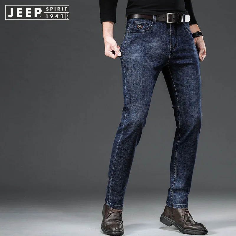 JEEP SPIRIT autunno e inverno jeans da uomo pantaloni larghi dritti in denim da lavoro pantaloni casual elastici comodi e traspiranti slim