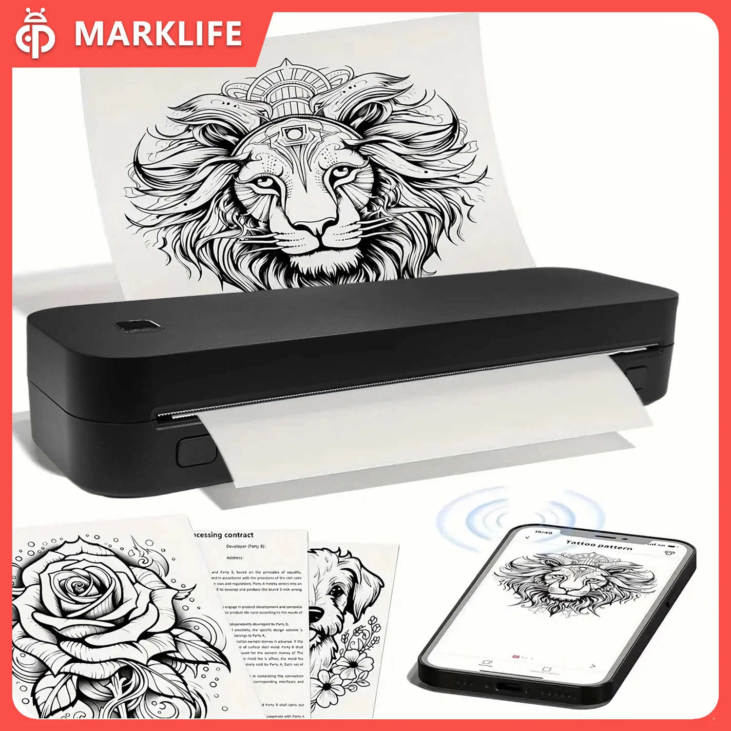 

MarkLife D210 Портативный термопринтер формата А4 Принтер для татуировки документов Мини-настольный Bluetooth-принтер