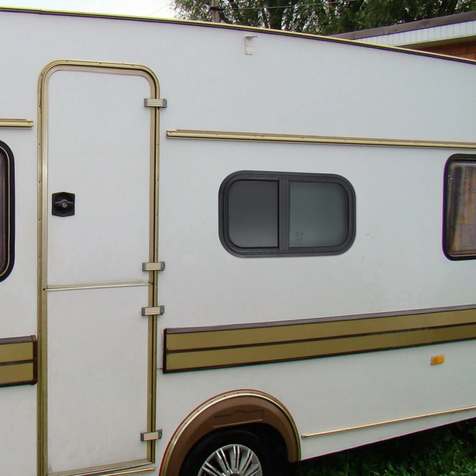 نافذة RV/التخييم العمودية - زجاج مقسى 12 بوصة عرض × 22 بوصة ارتفاع مع شاشة، ظل مدمج - بديل لنوافذ التخييم/RV والرياح #5