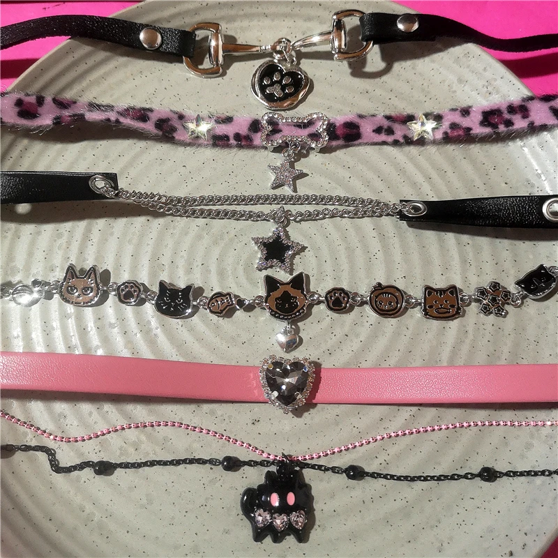 Goth Punk Niedliche Cartoon-Katzenkrallen-Herz-Stern-Anhänger-Halsketten für Frauen und Mädchen, Y2K Trendige Charms, Grunge-Schmuck-Accessoires