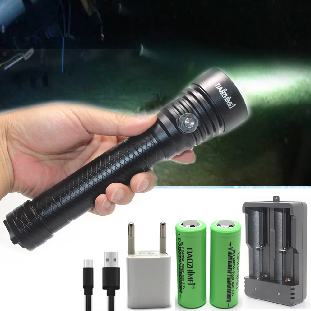 

Super bright LED Diving Flashlight 4 modes Underwater Waterproof Swimming Lanterns Tactical Hunting Dive 26650 torch