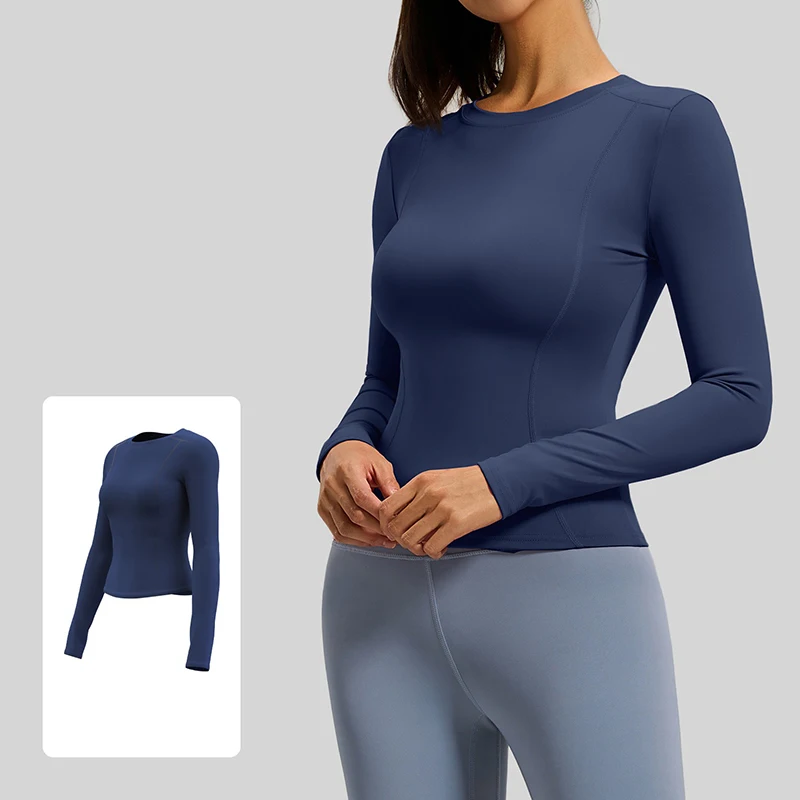 Women Chic Simple Crew Neck Yoga Long Sleeve Top Slim Fit Skin-Friendly Sports T-Shirt Daily Running Fitness Yoga Apparel