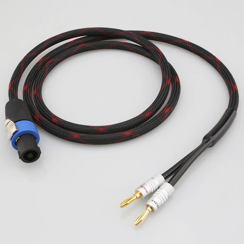 Audiocrast Stage Quality Speaker Cable 4 Pin Speakon to Dual Banana Spade Y Plug OFC Audio Cable for Professional Use