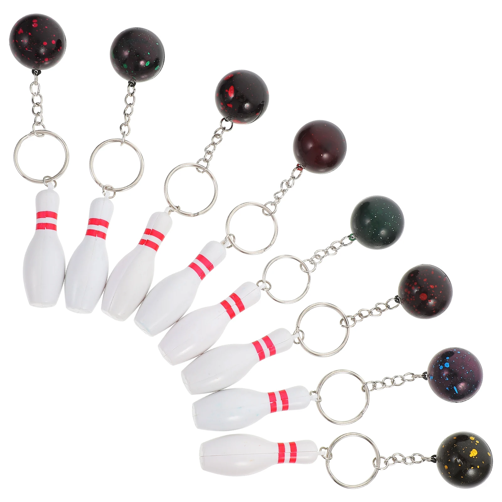

8 Pcs Colorful Bowling Keychains Plastic Key Ring Pendant Bulk Charms Gifts for Boys Creative Decorations
