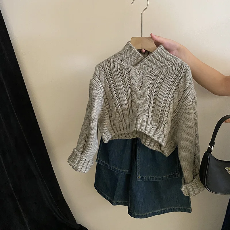 Sweater Girl Korean Knitting Autumn New Simplicity Tops Design Sense Jeans Two Pieces Tide Simple Fashion 2024 Striped