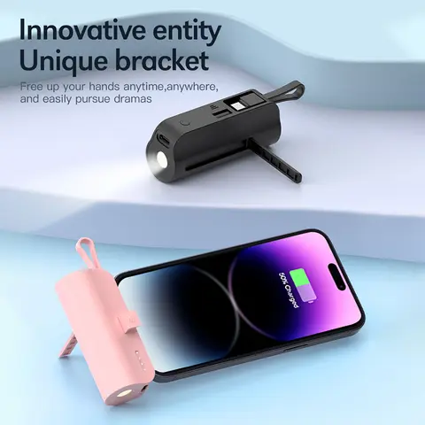 Mini bärbar mobiltelefonladdare 5000mAh mobil strömförsörjning, inbyggd kabelladdning, inbyggd LED-lampa, inbyggd fästfunktion, kompakt och kompakt, lämplig för mobiltelefoner, hörlurar, högtalare 8 best sales mini-powerbank 5000mAh - №1