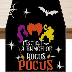 Halloween Black Hocus Pocus Linen Table Runners Dresser Scarf Decorations Farmhouse Kitchen Dining Table Runners Party Supplies