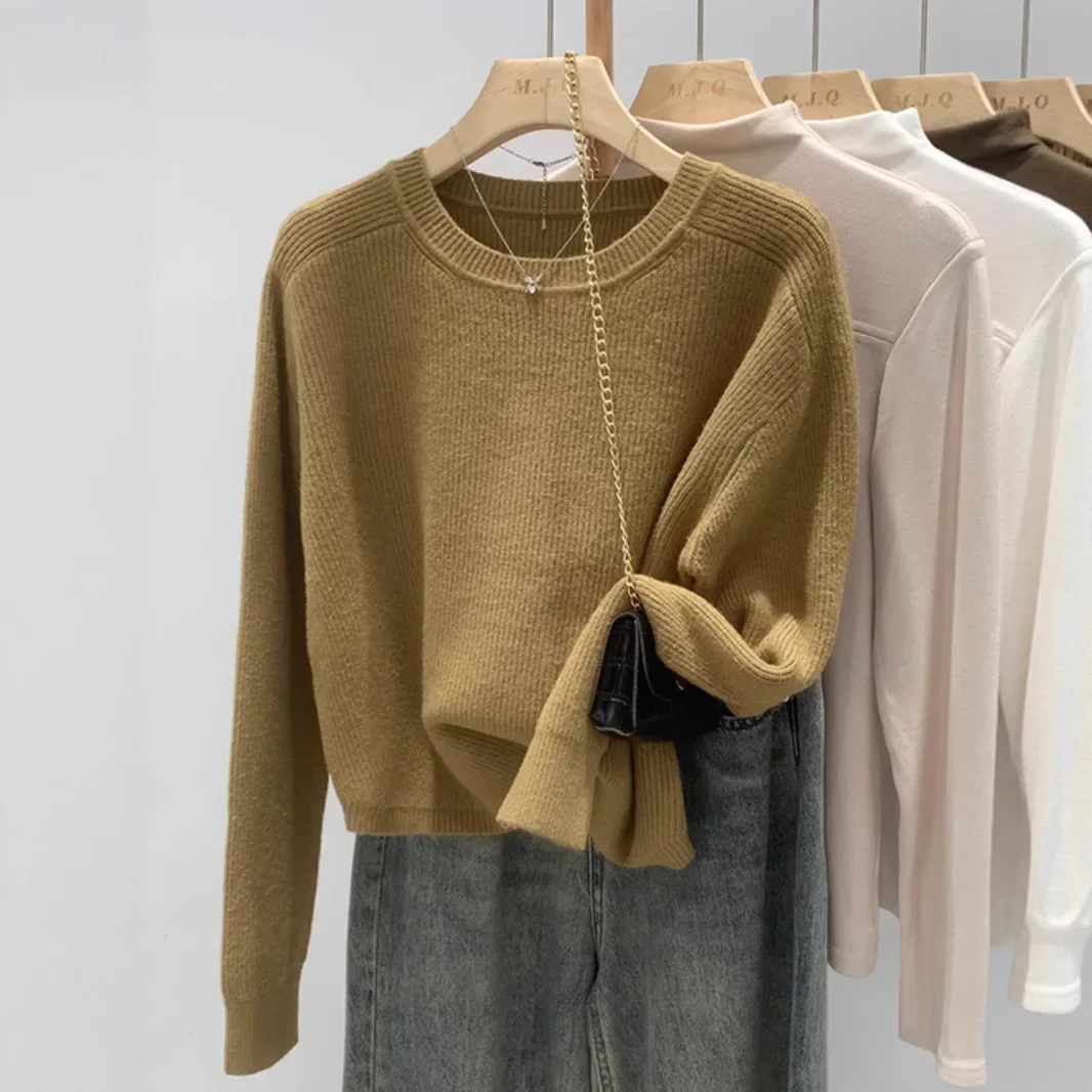 Camicia a strati base corta da donna Abbigliamento interno pigro sopra la testa Top Primavera Autunno Inverno Maglieria girocollo morbida e accogliente in stile giapponese