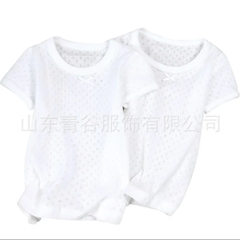 2-piece set of children's vest, pure white and non fluorescent Japanese baby and boy, 100 cotton mesh sleeveless, summer thin ba
