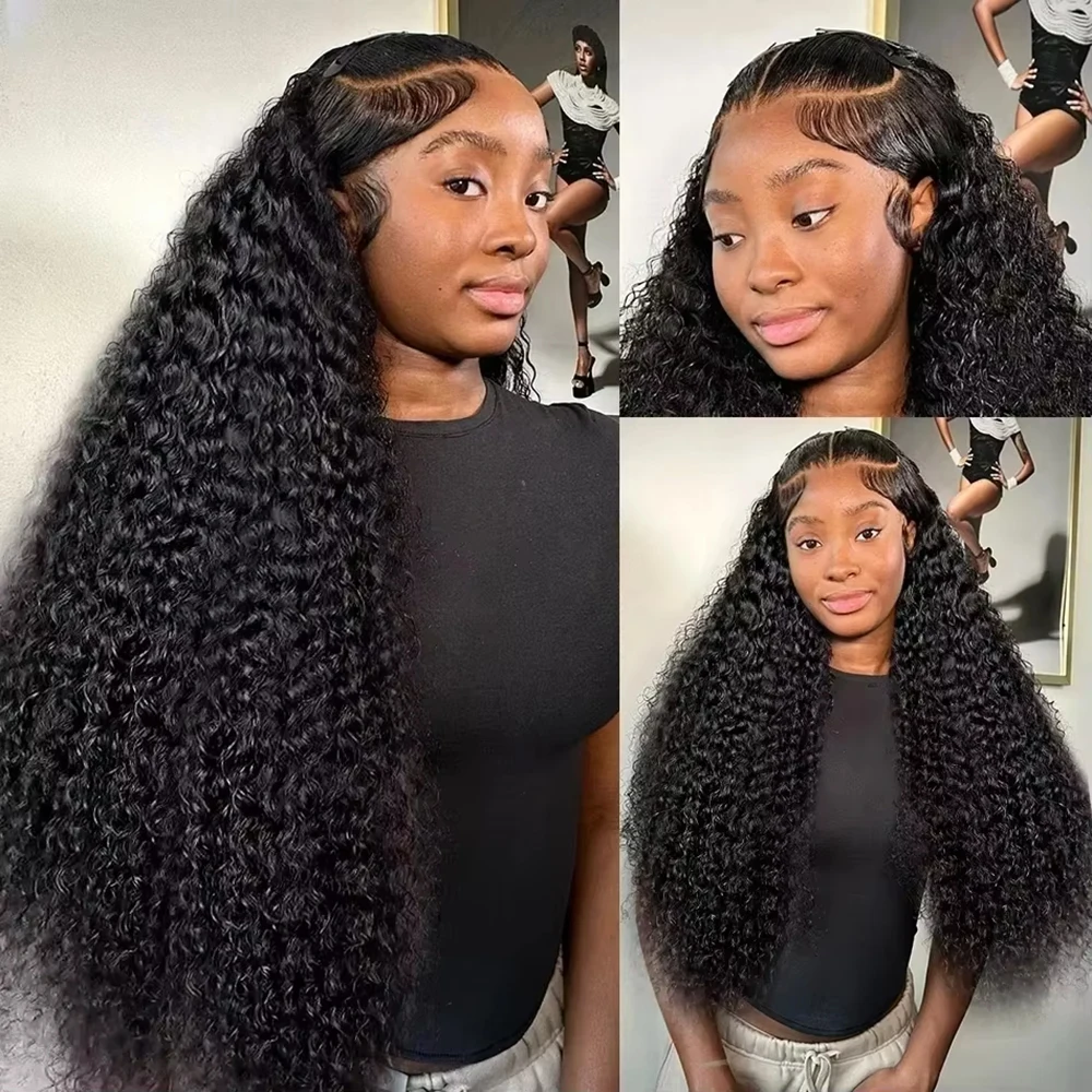 Perruque Lace Frontal Wig naturelle ondulée, cheveux humains, couleur naturelle, noir naturel, 360 HD, densité 200, 46 pouces, pre-plucked, pour femmes
