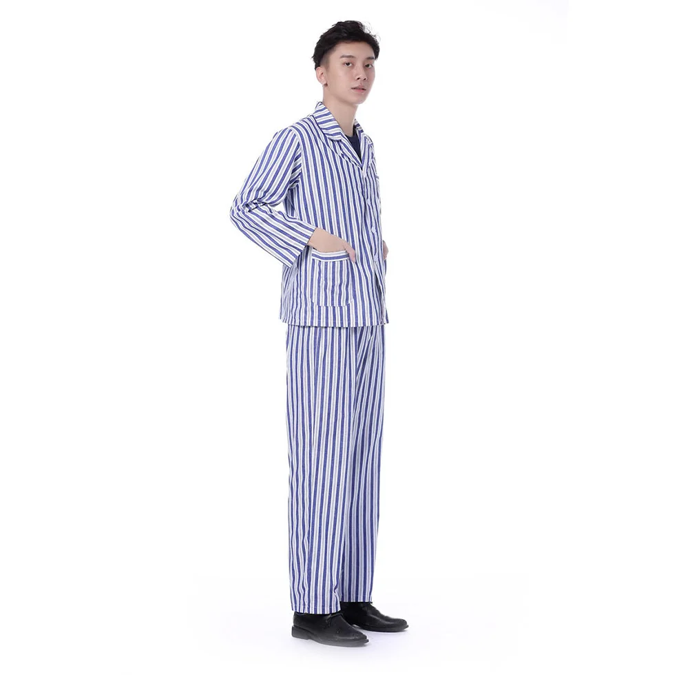 Long Sleeve Cotton Pajamas Hospital Clothes Patient Wear Stripe Pattern Sleepwear Comfortable Classic Collar Pajama Sets