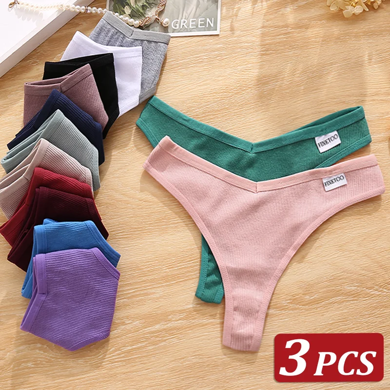 3Pcs/Set Women  Cotton Thongs Panties Low Waist G-String Briefs Ladies Brazilian Lingerie Girls Breathable Intimates Bikini