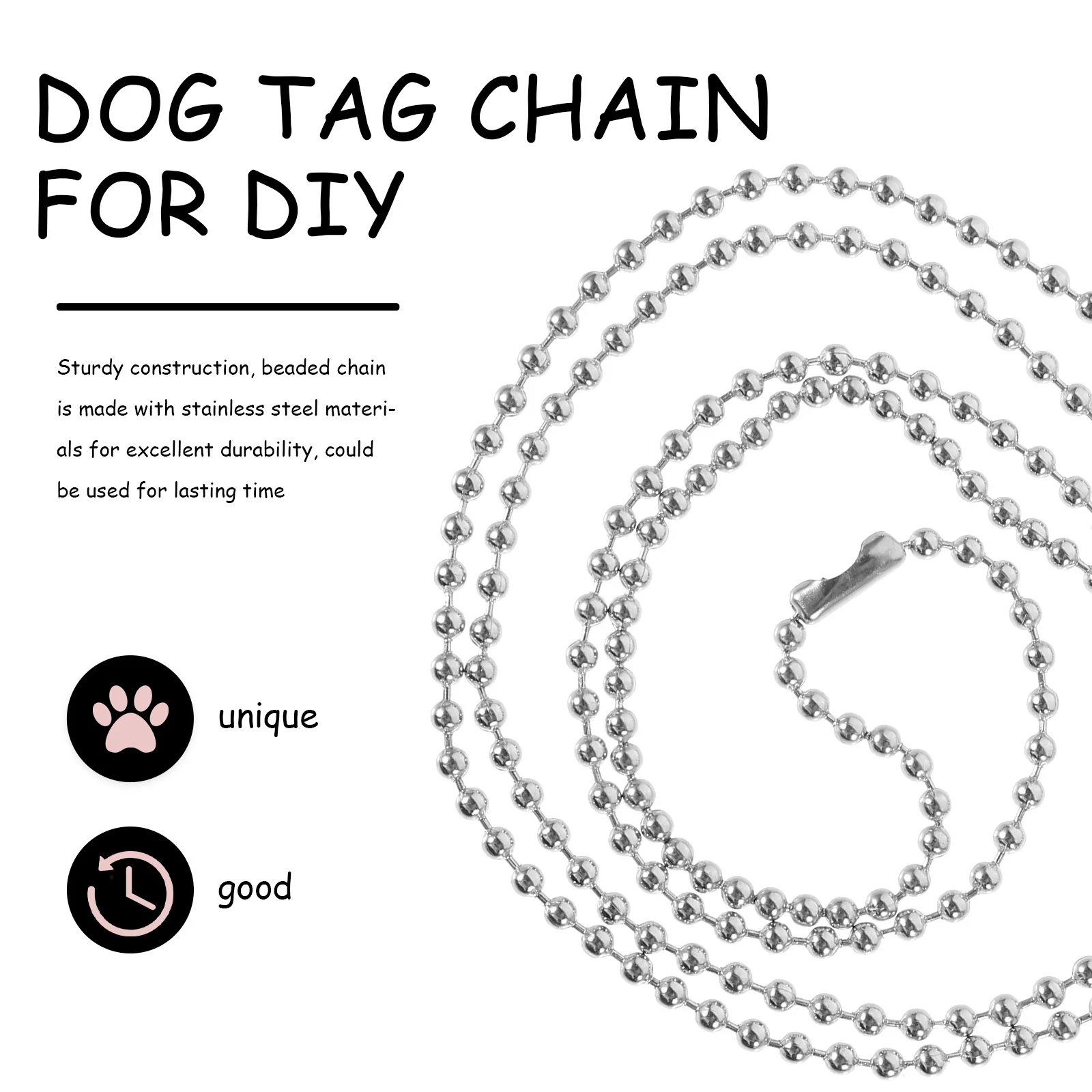

Dog Tag Chain Stainless Steel Beaded Chain For Diy Craft Metal Ball Chains Durable Dog Tag Necklace Military Style