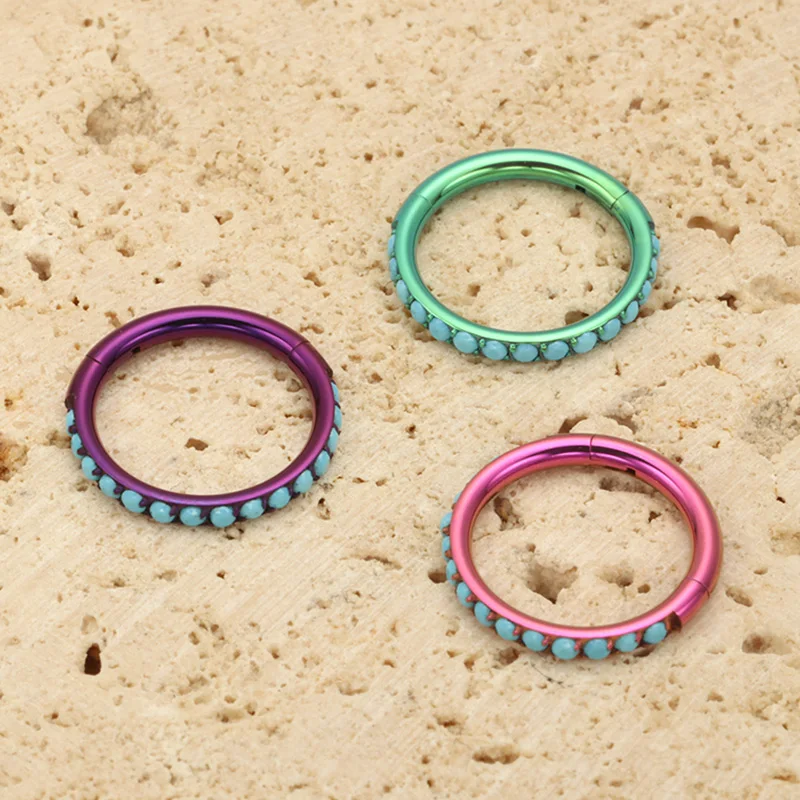 ASTM F136 TItanium Turquoise Hinged Segment Ring Nose Ring Piercing Ear Daith Helix Lobe Earrings Septum Clicker Anodizing