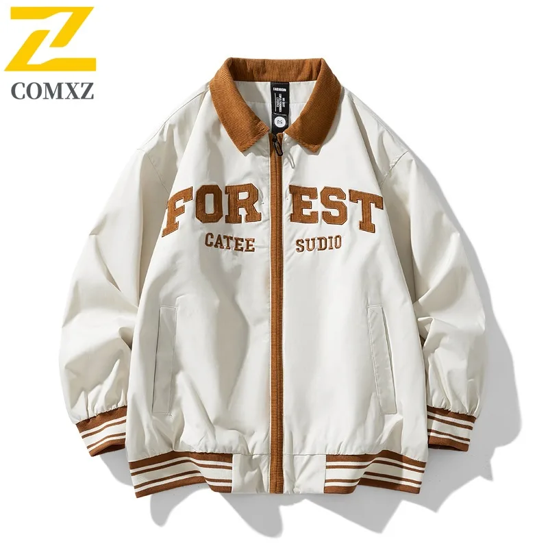 

COMXZ новая мужская куртка весна осень уличный горный стиль мода свободный отложной воротник повседневное универсальное мужское пальто больших размеров