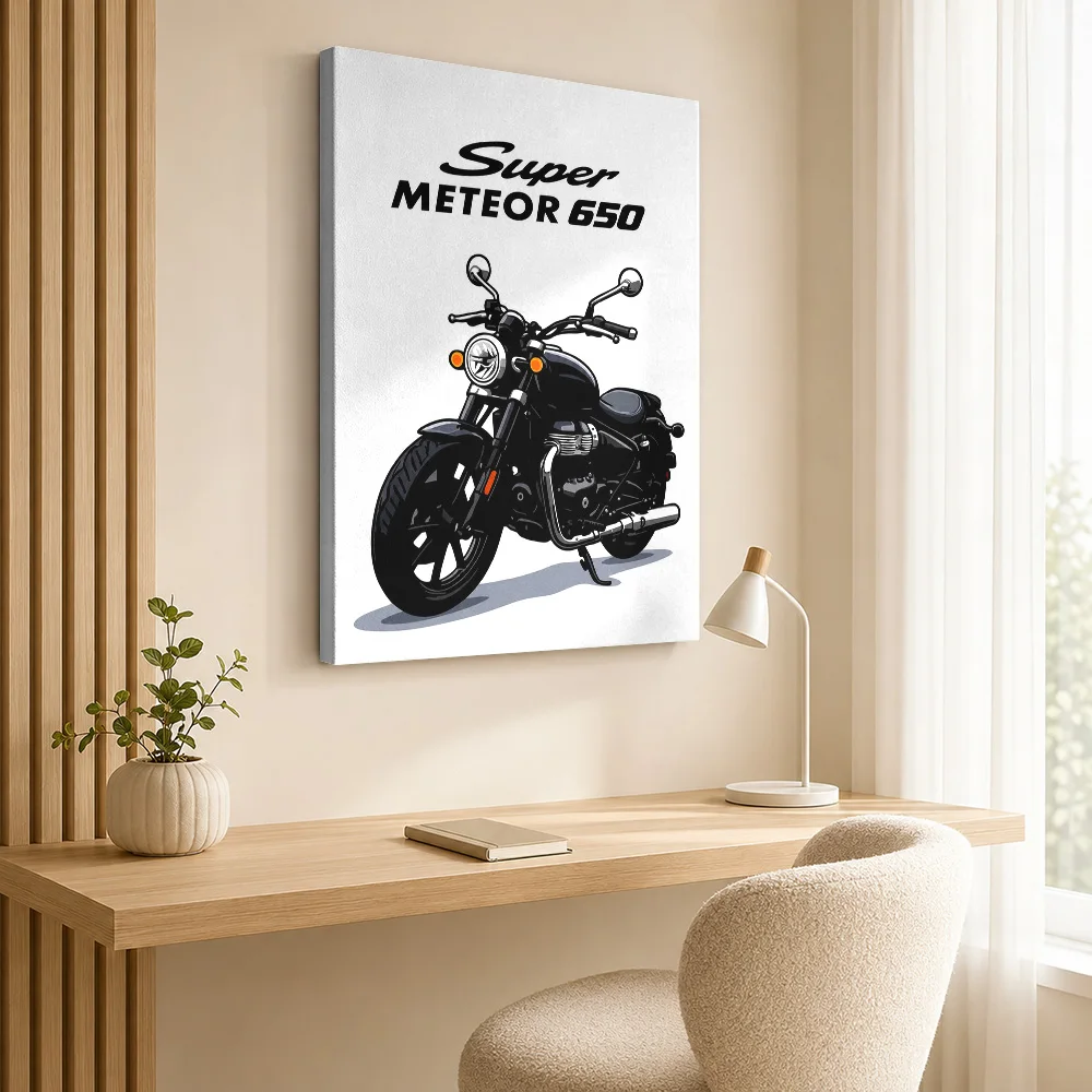 Indian Super Meteor 650 Motorcycle Framed Canvas Poster Customized Photo Clean Lines With Detailed Shading Wall Art For Garage