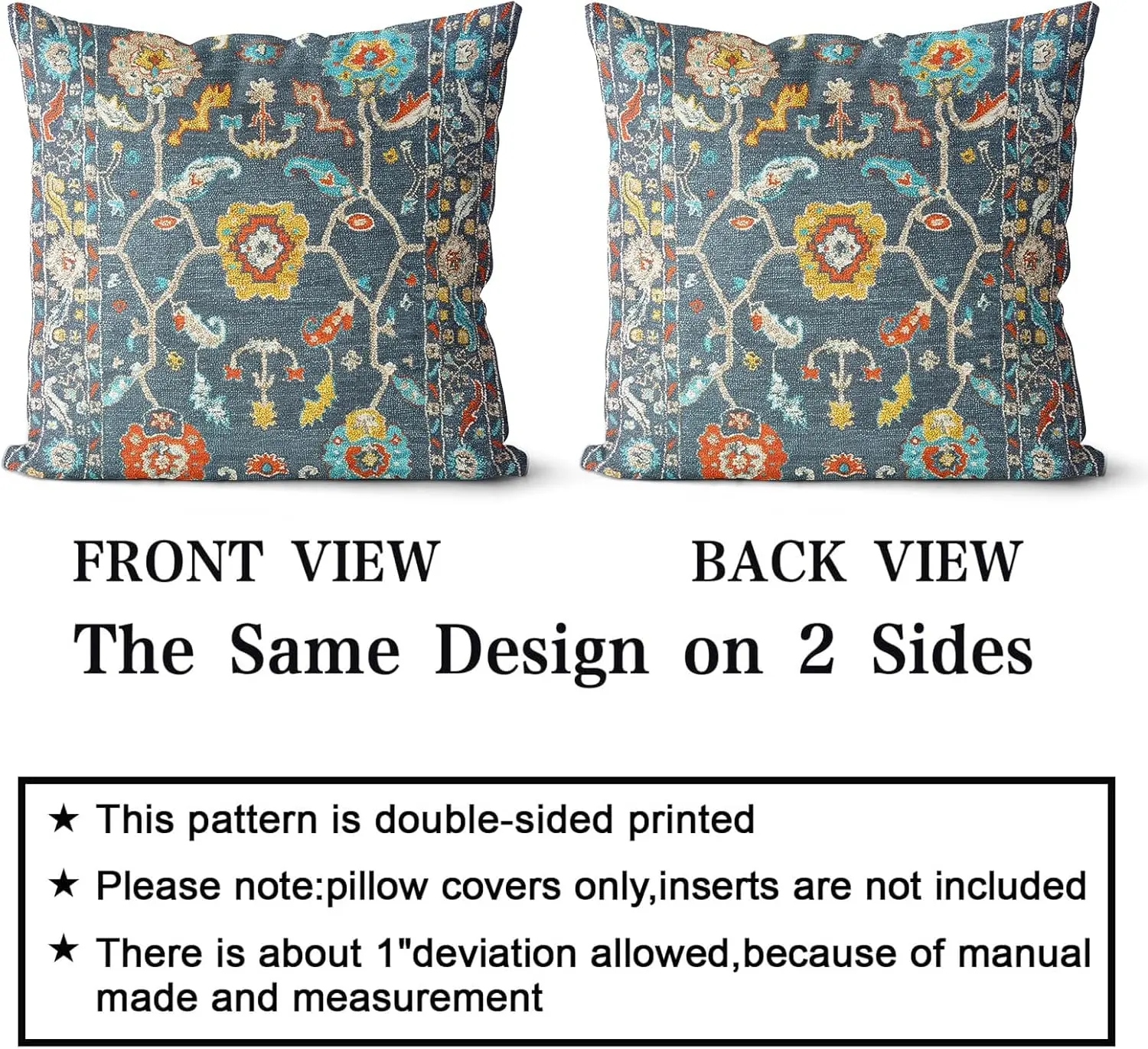 Boho Throw Pillow Covers 24X24 H Set Of 2,Soft Pillowcases Monaco Rug Persian Carpet Pattern Decorative Sofa Living Room Bed