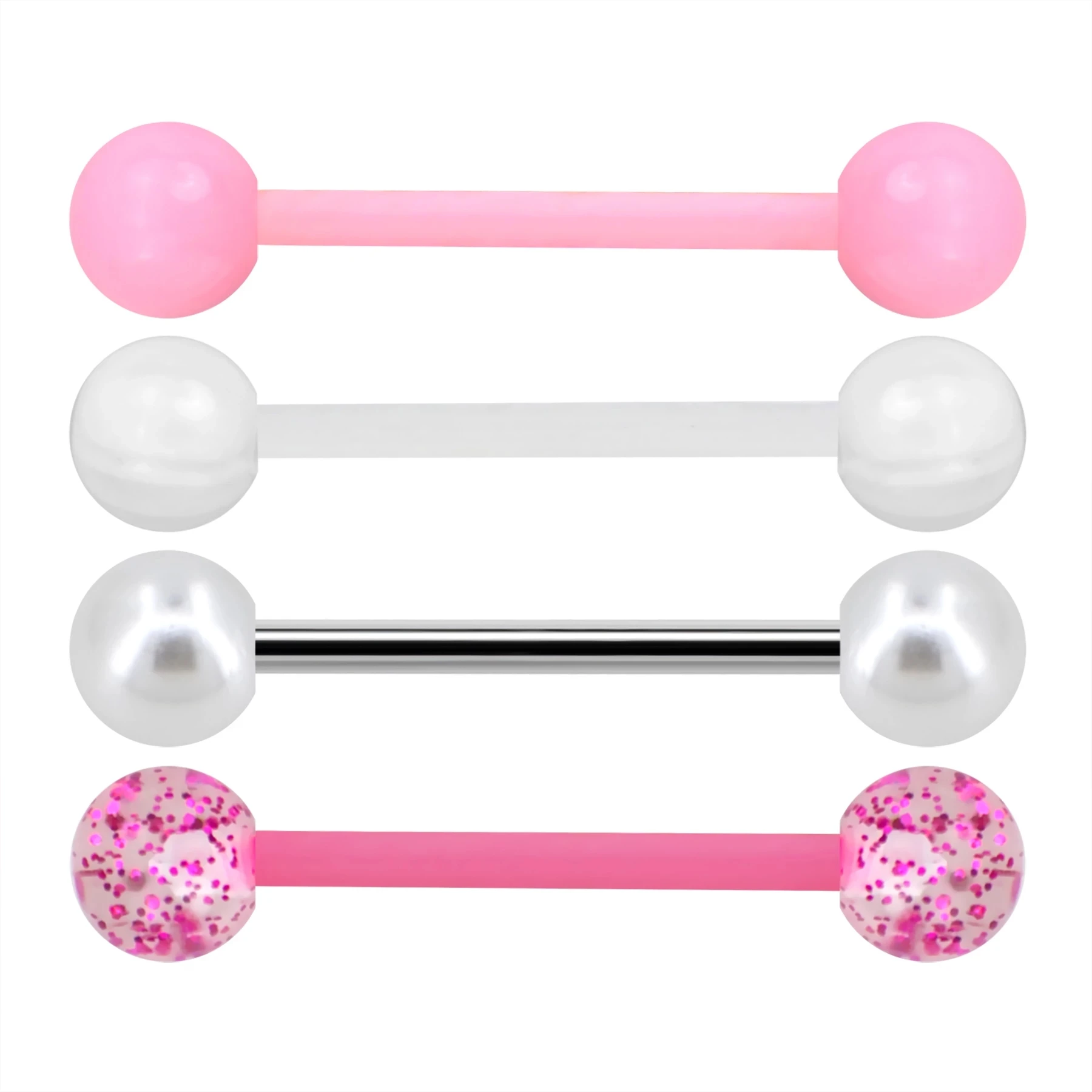 WKOUD 4 PCS Stainless Steel 14G Tongue Rings Barbell Pink Tongue Barbell Jewelry For Women Piercing Tongue Piercing Pink