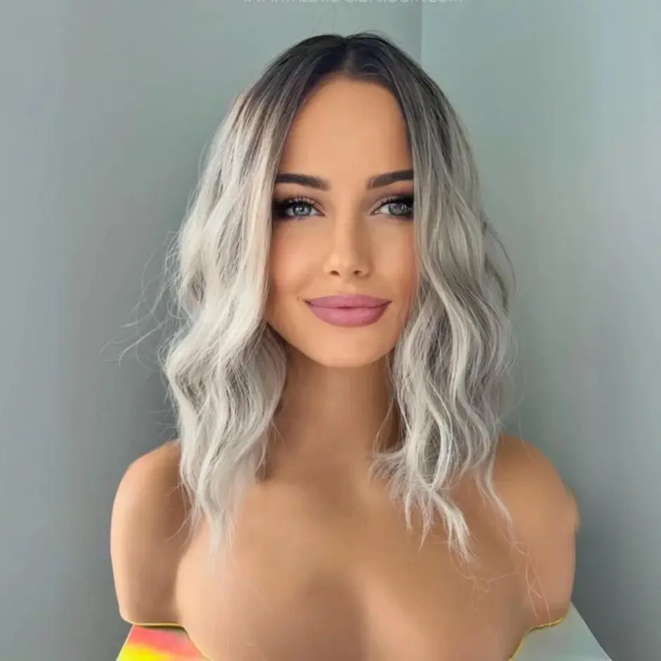 

Короткая волна Боб Модный женский парик Свободная часть Омбре Пепельно-русый Синтетические парики фронта шнурка Необрезанные парики средней части Ежедневное использование