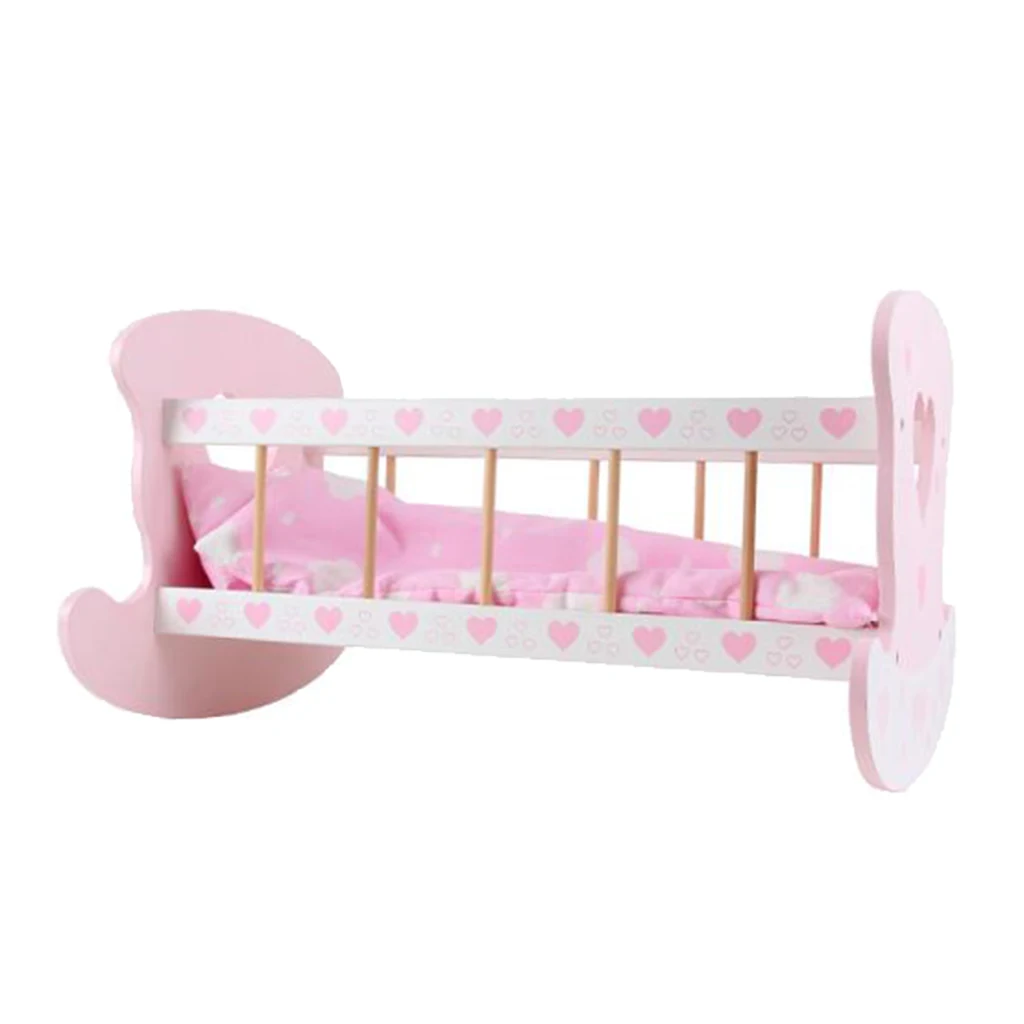 Girls Role Play Wooden Rocking Cradle Crib children toy Gifts