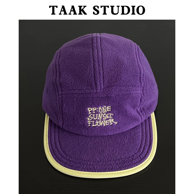 قبعة بيسبول بحافة مسطحة بلون متباين من الصوف للشارع للأطفال للخريف والشتاء، قبعة من خمس قطع، قبعة مد