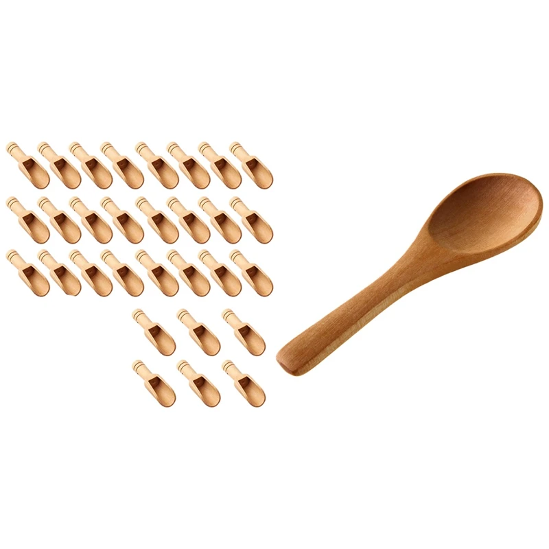 30 Pcs Wooden Color Spoon, Mini Bath Salt Spoon & 50 Pcs Small Wooden Spoons Mini Nature Spoons Light Brown
