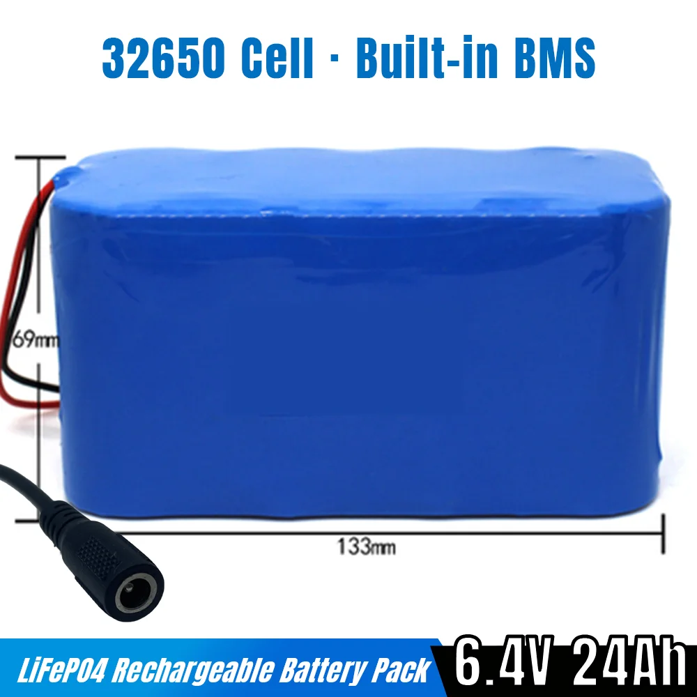 6.4V 24Ah LiFePO4 Battery Pack Battery Pack Built-in BMS 32650 Cell Lithium Iron Phosphate for Solar light street light