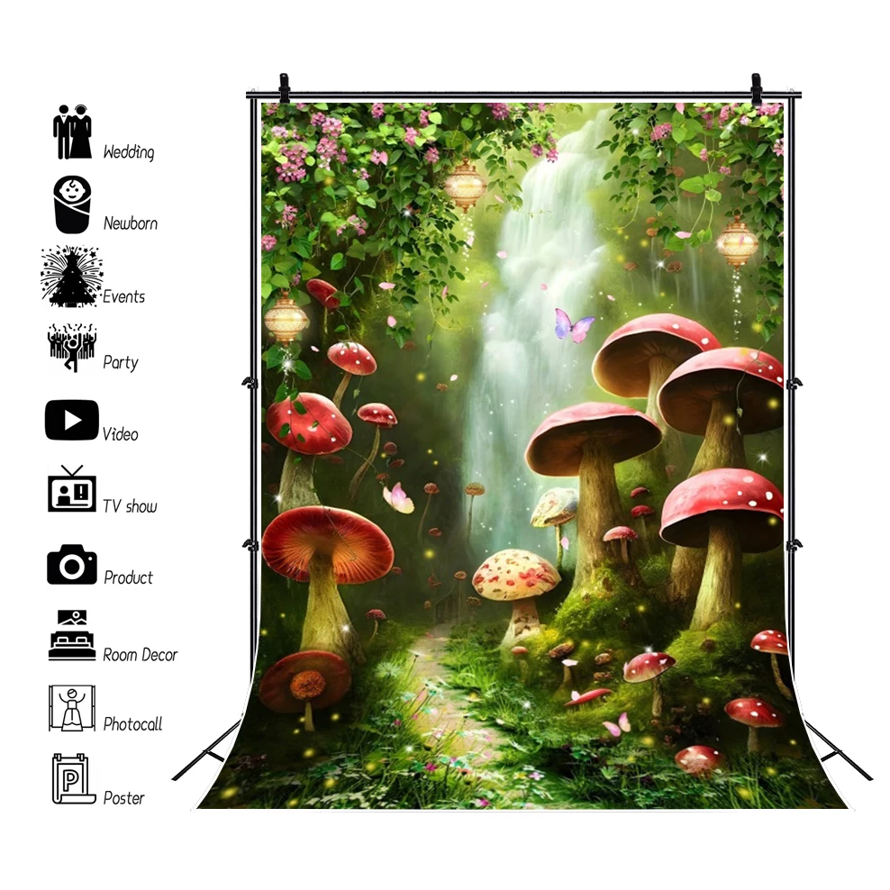 Fairy Tale Enchanted Forest Photography Backdrop Dreamy Wonderland Mushroom Jungle Baby Shower Birthday Decor Photo Background