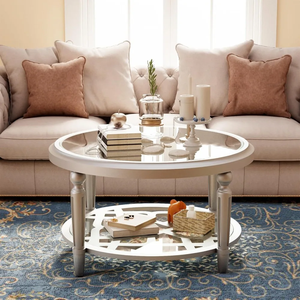 Mesa de centro redonda de vidro SUNBURY de 32 polegadas - mesa lateral leve e elegante para espaços de estar e salas de jantar