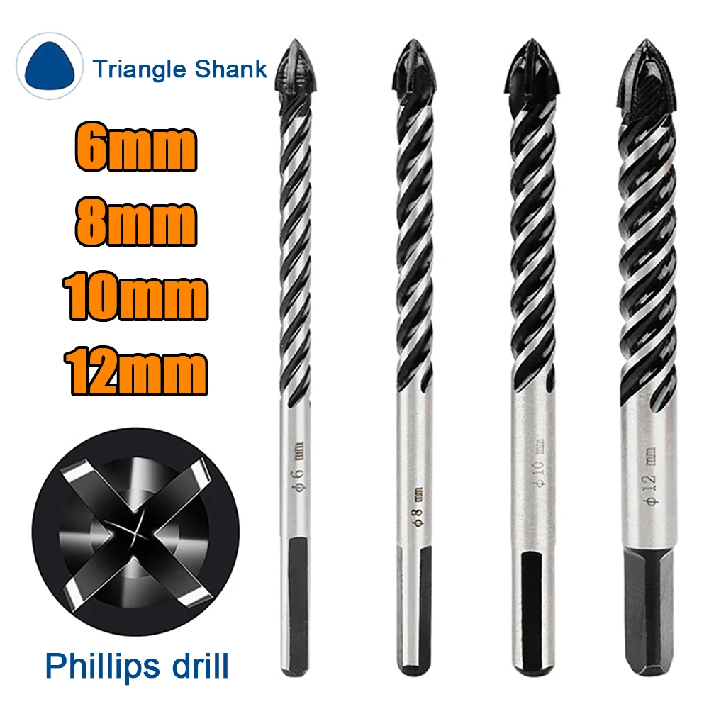 

6/8/10/12mm Carbide Tipped Cross Drill Bits for Ceramic Wall Glass Concrete Hole Opener Black Cutter Nail Metal Drill