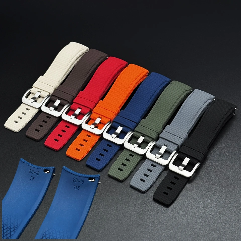 

Премиальный изогнутый ремешок для часов из FKM-резины 20/21/22 мм с быстрым снятием, плетеный узорчатый браслет, универсальный ремешок для дайверских часов, подходит для Omega, Rolex, Seiko.