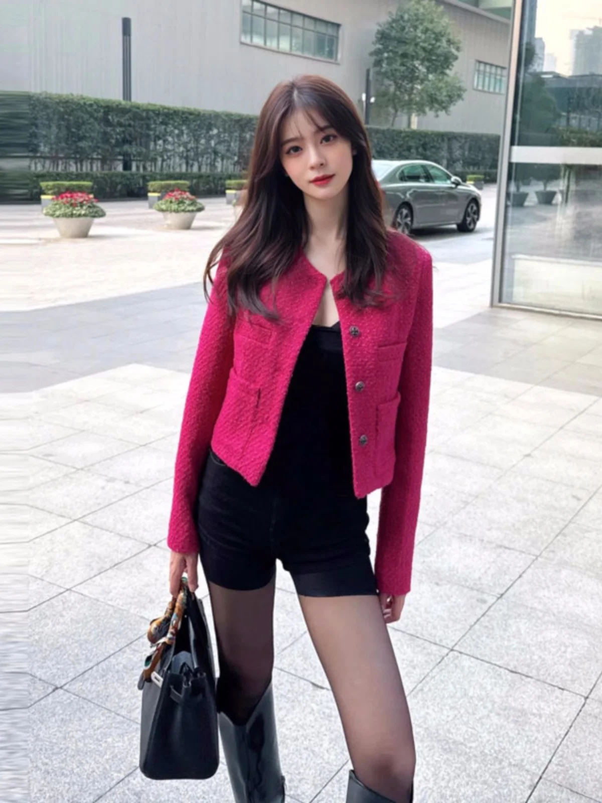 

ShangTong Brand Unique Beautiful Short Outerwear Fragrance Style Button Design Pockets Regular Sleeve Longevity Fashionable