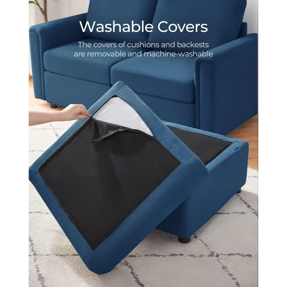أريكة مقطعية مع مساحة تخزين، أريكة مقطعية قابلة للغسل، أغطية قابلة للتغيير، أريكة عثمانية لتمديد أريكةك، أزرق