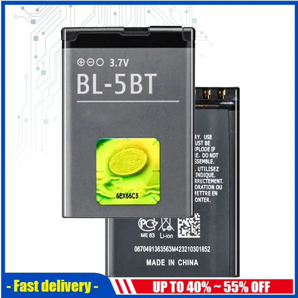 

BL-5BT 870 мАч аккумуляторы для мобильных телефонов для Nokia 2608 2600c 7510a 7510s N75 перезаряжаемый портативный аккумулятор для сотового телефона